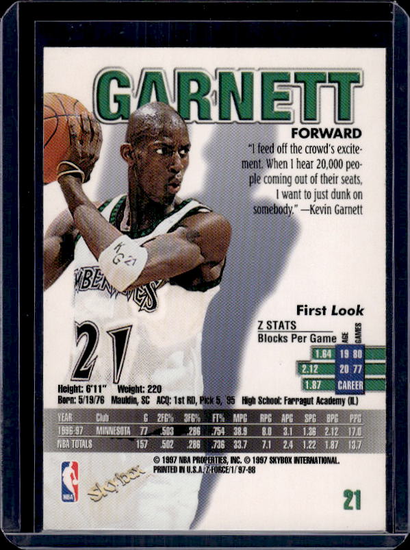 1997-98 SkyBox Z-Force #21 Kevin Garnett