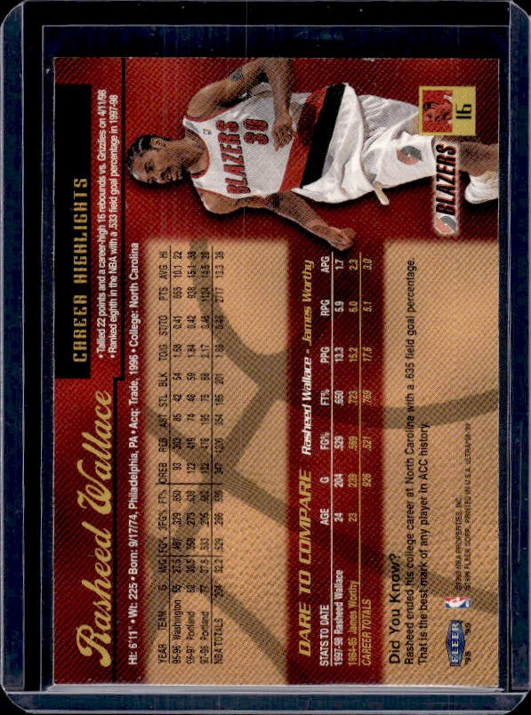1998-99 Ultra #16 Rasheed Wallace