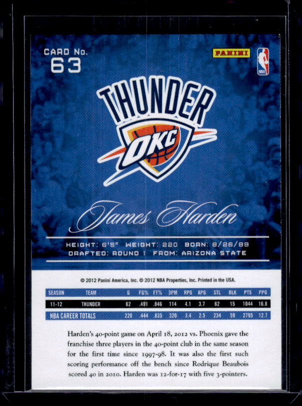 2012-13 Panini Prestige #63 James Harden