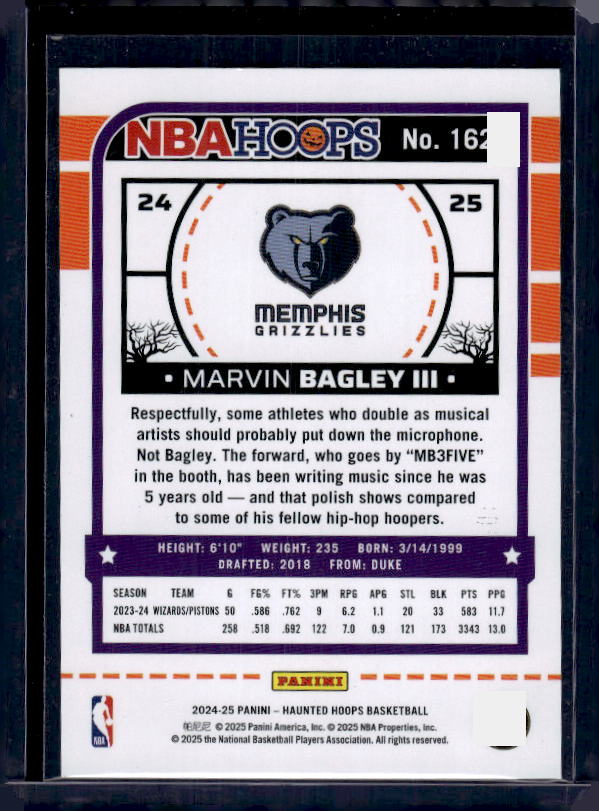 2024-25 Hoops Haunted Hoops #162 Marvin Bagley III Holo Bats #/399