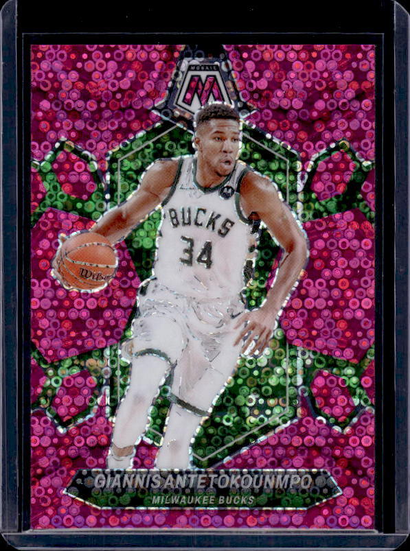 2023-24 Panini Mosaic #77 Giannis Antetokounmpo Fast Break Pink #/20