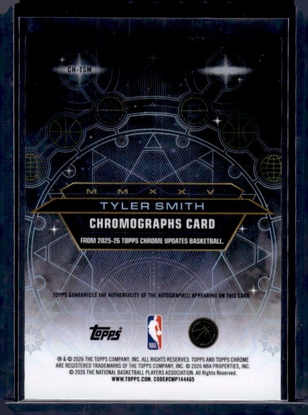 2025-26 Topps Chrome Update #CH-TSM Tyler Smith Chromographs Gold #/50
