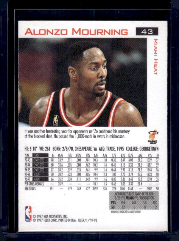 1997-98 Fleer #43 Alonzo Mourning