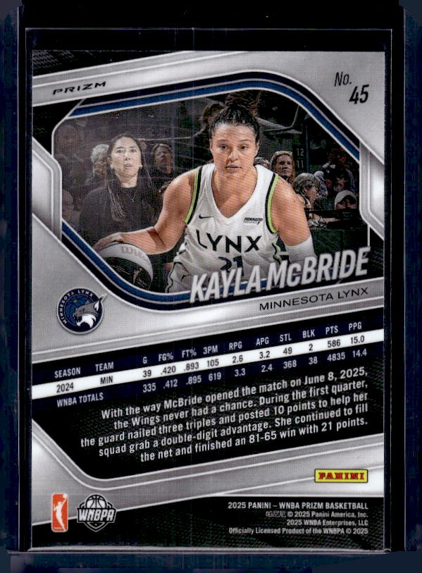 2025 Panini Prizm WNBA #45 Kayla McBride Blue Velocity Prizms
