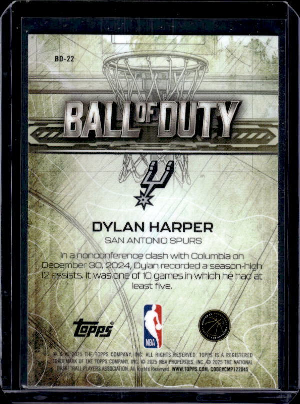 2025-26 Topps Chrome #BD-22 Dylan Harper Ball of Duty Aqua Refractor #/199