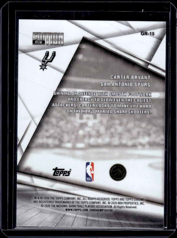 2025-26 Topps Chrome Update #GR-15 Carter Bryant New Editions Aqua Ref. #/199