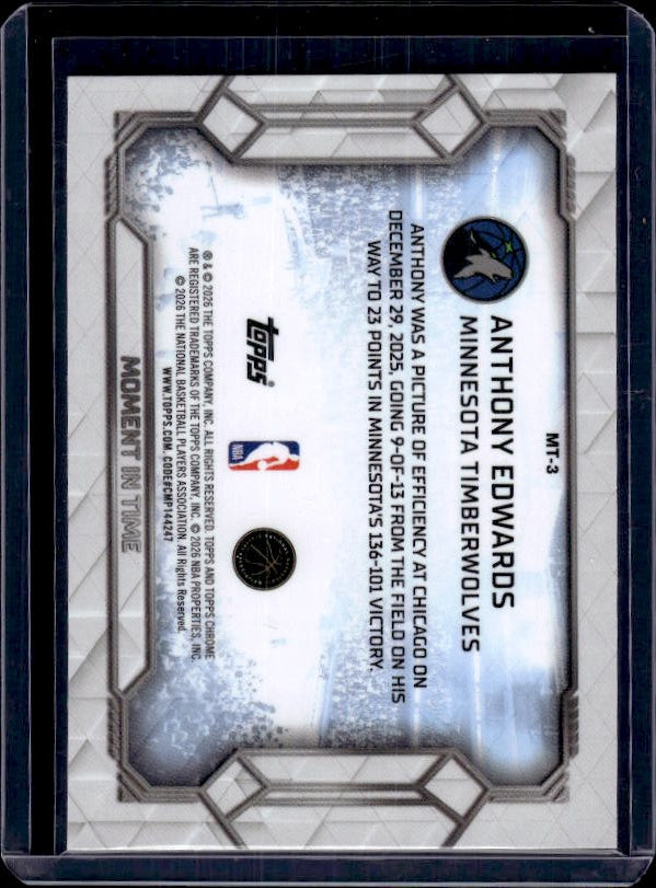 2025-26 Topps Chrome Update Anthony Edwards Moment in Time Blue Refractor /150