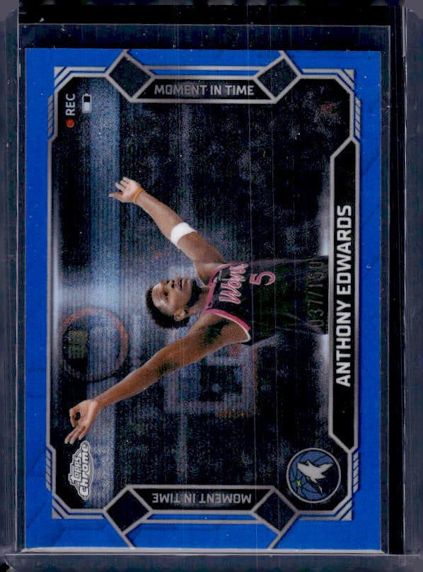 2025-26 Topps Chrome Update Anthony Edwards Moment in Time Blue Refractor /150