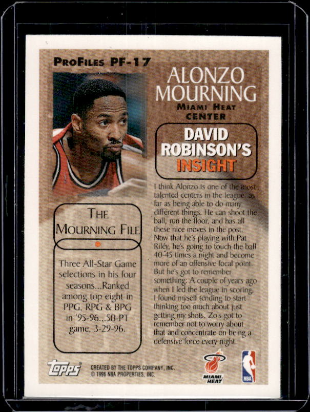 1996-97 Topps #PF-17 Alonzo Mourning ProFiles