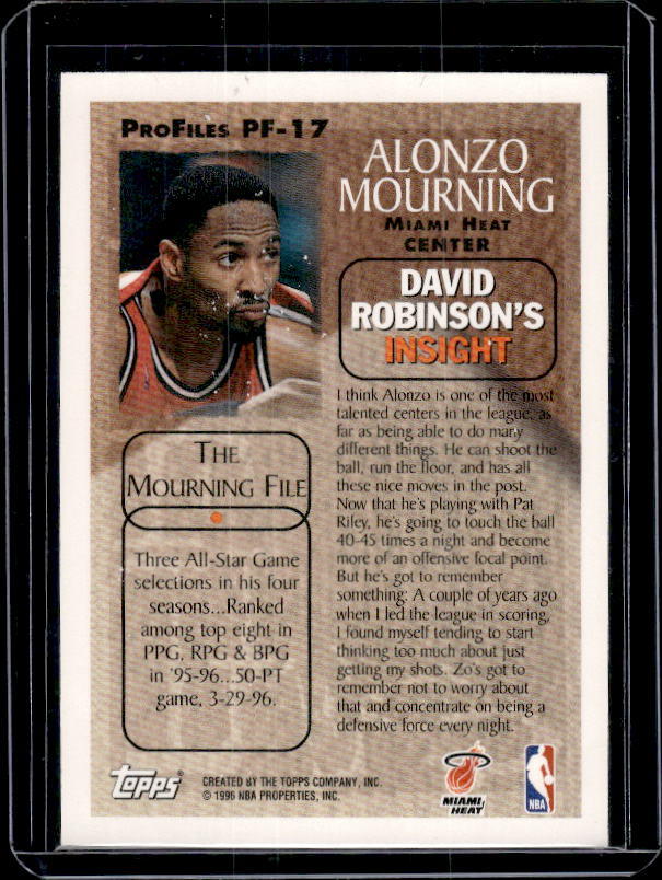 1996-97 Topps #PF-17 Alonzo Mourning ProFiles