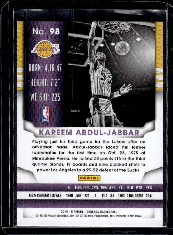 2014-15 Panini Threads #98 Kareem Abdul-Jabbar