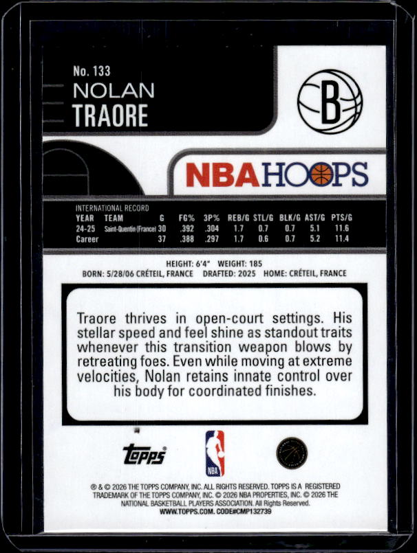 2025-26 Hoops #133 Nolan Traore Pixel Burst