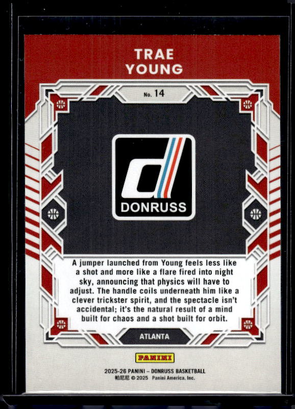 2025-26 Donruss #14 Trae Young Elite Series Holo Green Laser