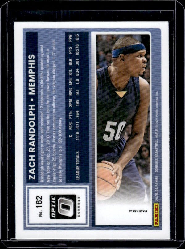 2025-26 Donruss #162 Zach Randolph Optic Red Cracked Ice