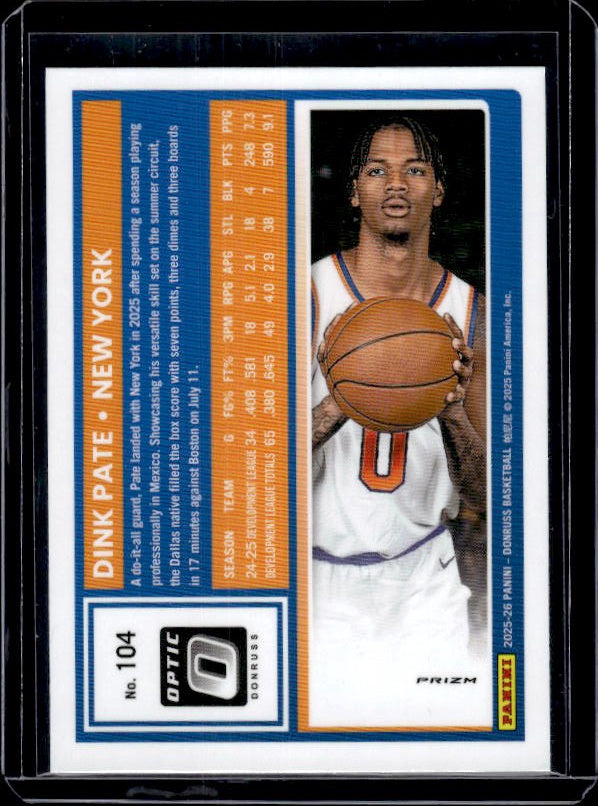 2025-26 Donruss #104 Dink Pate Optic Red Cracked Ice