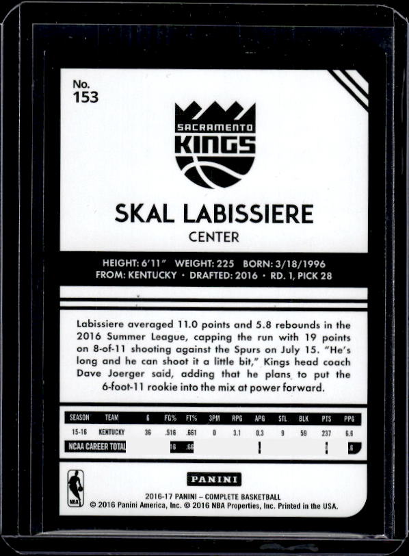 2016-17 Panini Complete #153 Skal Labissiere