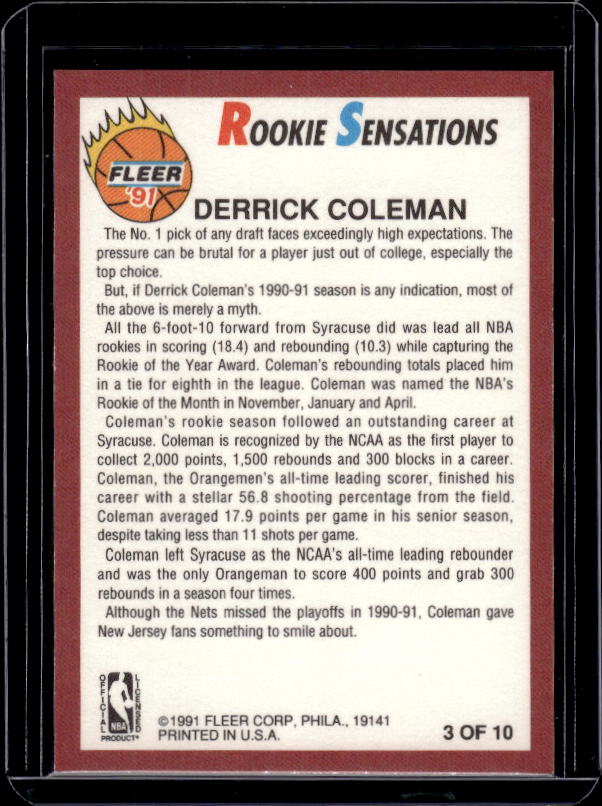1991-92 Fleer #3 Derrick Coleman Rookie Sensations