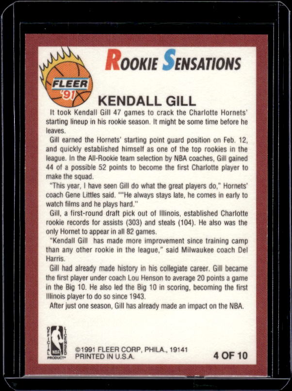 1991-92 Fleer #4 Kendall Gill Rookie Sensations
