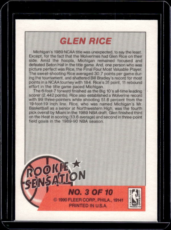 1990-91 Fleer #3 Glen Rice Rookie Sensations