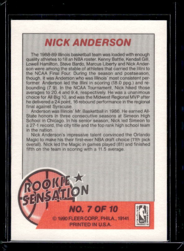 1990-91 Fleer #7 Nick Anderson Rookie Sensations
