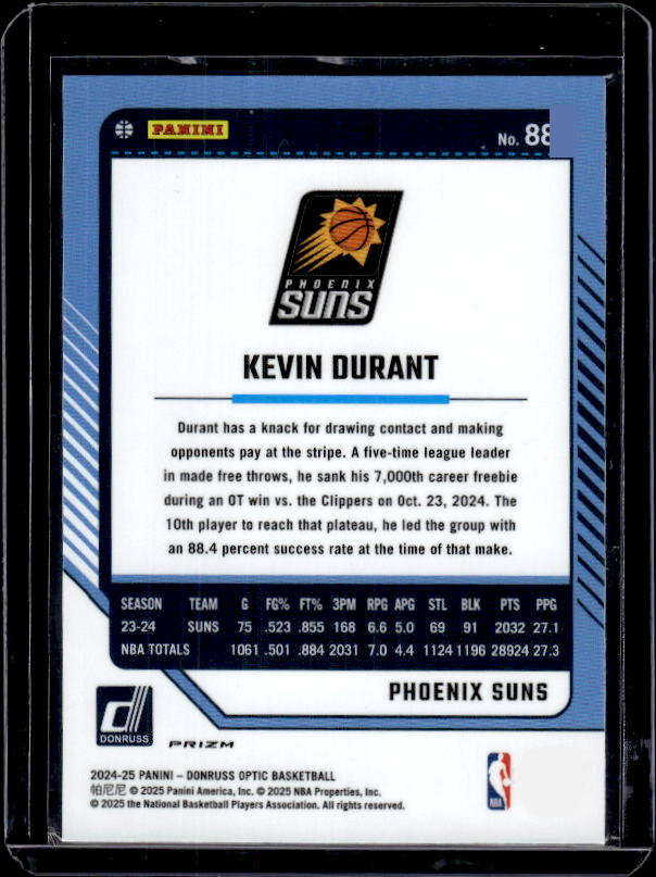 2024-25 Donruss Optic #88 Kevin Durant Purple Shock