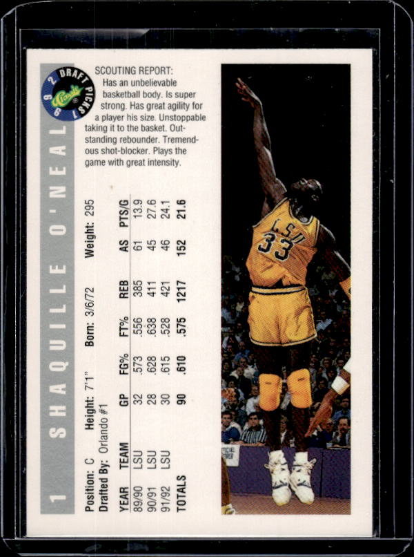 1992 Classic Draft Picks #1 Shaquille O'Neal