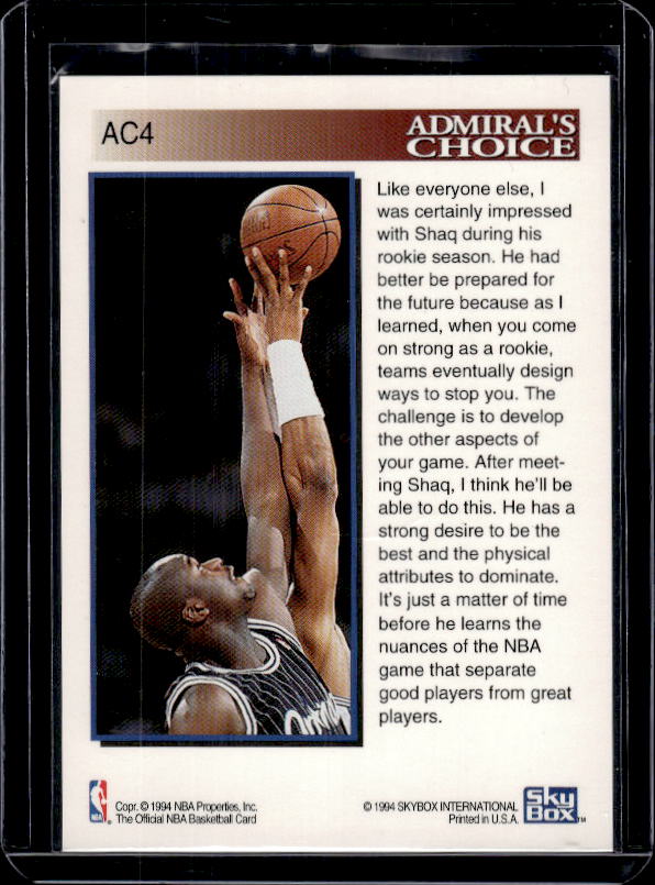 1993-94 Hoops #AC4 Shaquille O'Neal Admiral's Choice
