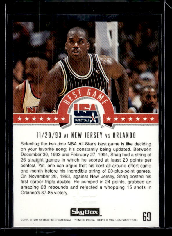 1994 SkyBox USA #69 Shaquille O'Neal Gold