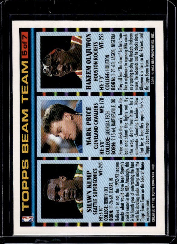 1992-93 Topps #5 Hakeem Olajuwon / Mark Price / Shawn Kemp Beam Team