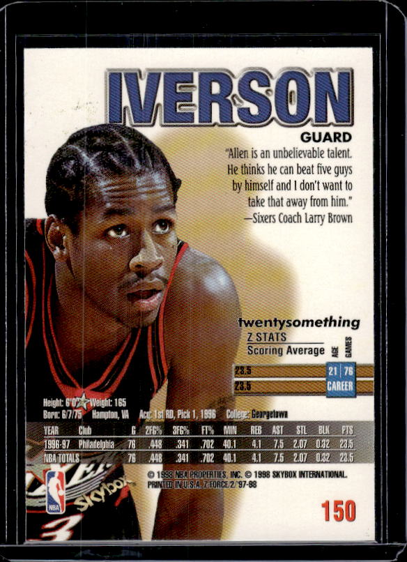1997-98 SkyBox Z-Force #150 Allen Iverson