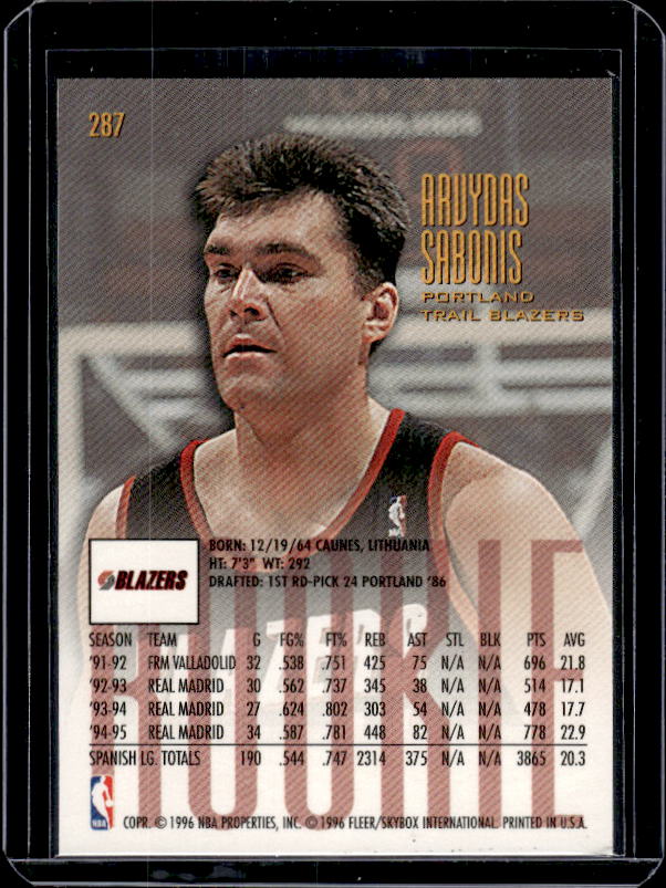 1995-96 Ultra #287 Arvydas Sabonis