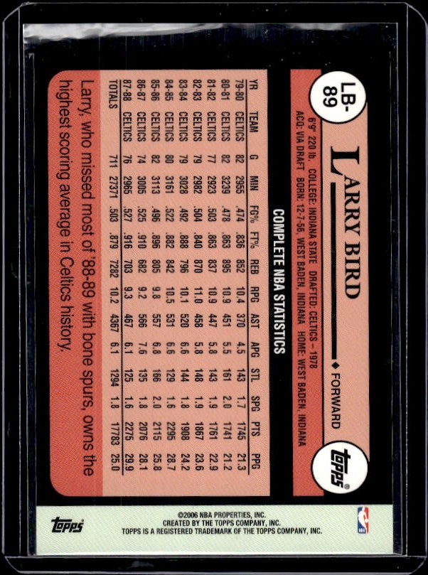 2006-07 Topps #LB-89 Larry Bird Larry Bird The Missing Years