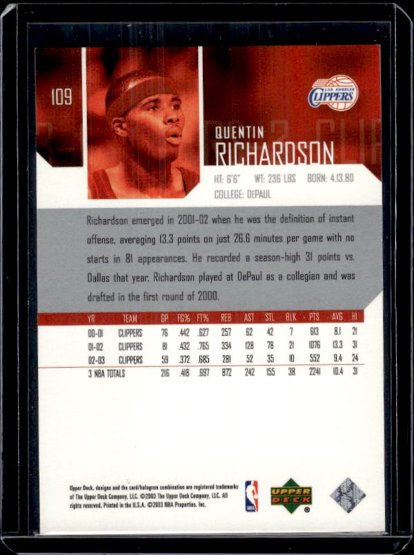 2003-04 Upper Deck #109 Quentin Richardson
