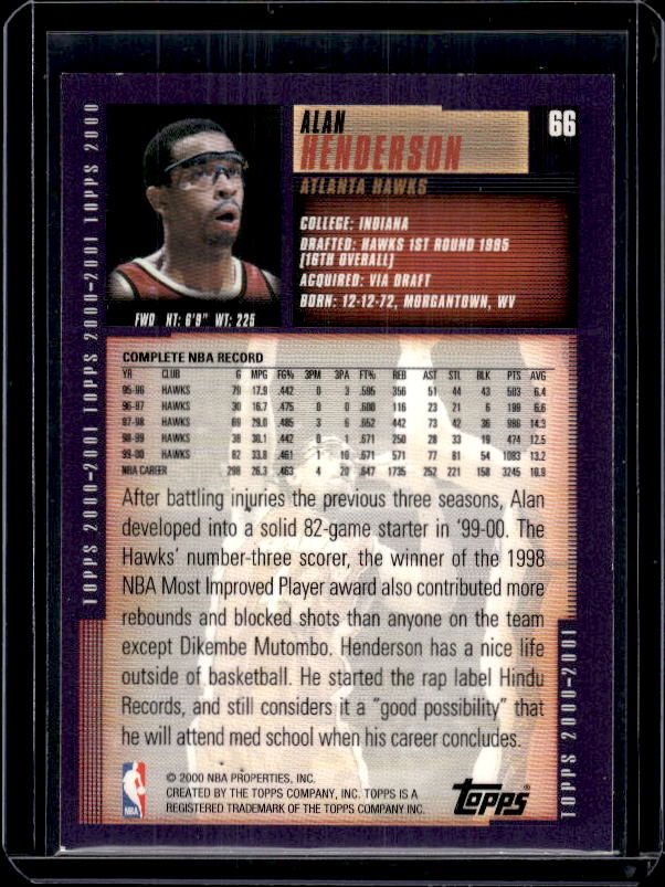 2000-01 Topps #66 Alan Henderson