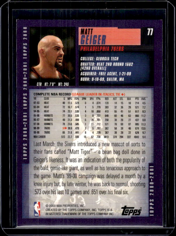 2000-01 Topps Tipoff #77 Matt Geiger