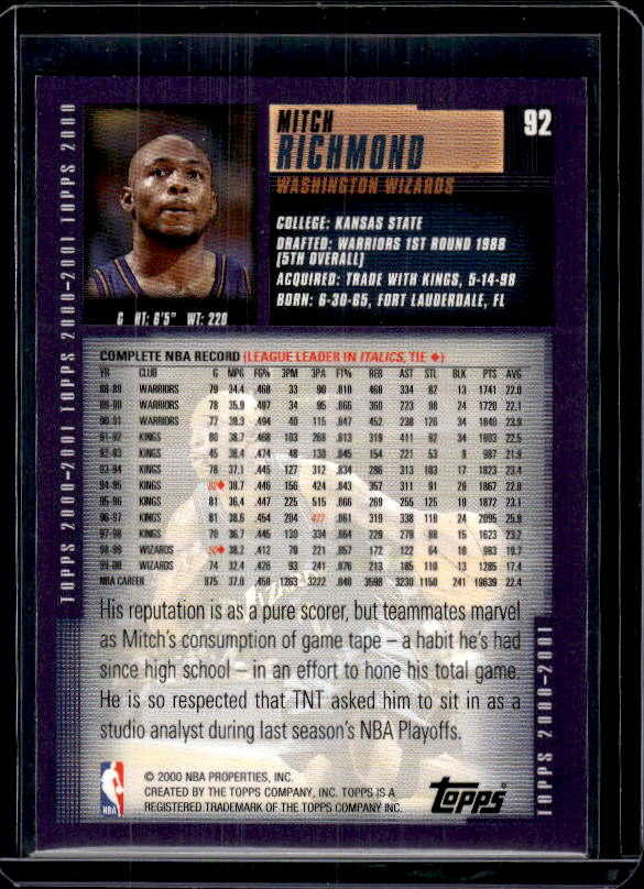 2000-01 Topps #92 Mitch Richmond
