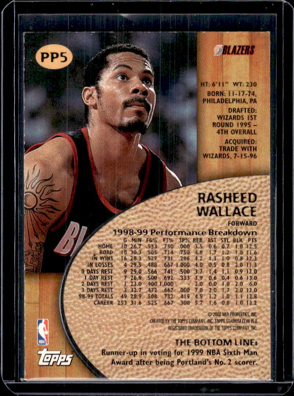 1999-00 Stadium Club #PP5 Rasheed Wallace Pre-Production