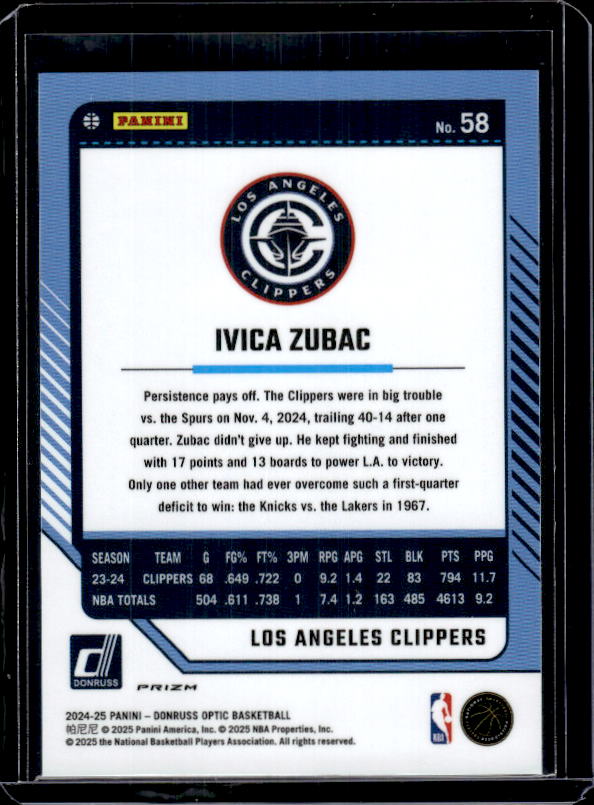 2024-25 Donruss Optic #58 Ivica Zubac Holo