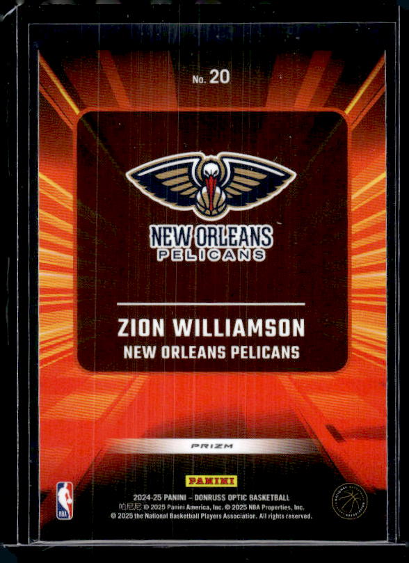 2024-25 Donruss Optic #20 Zion Williamson Express Lane Purple