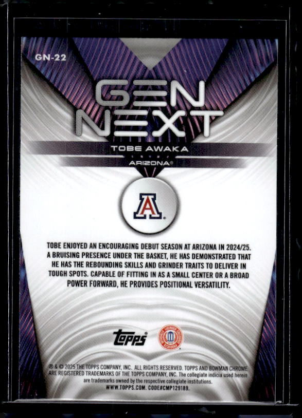 2025-26 Bowman #GN-22 Tobe Awaka Gen Next