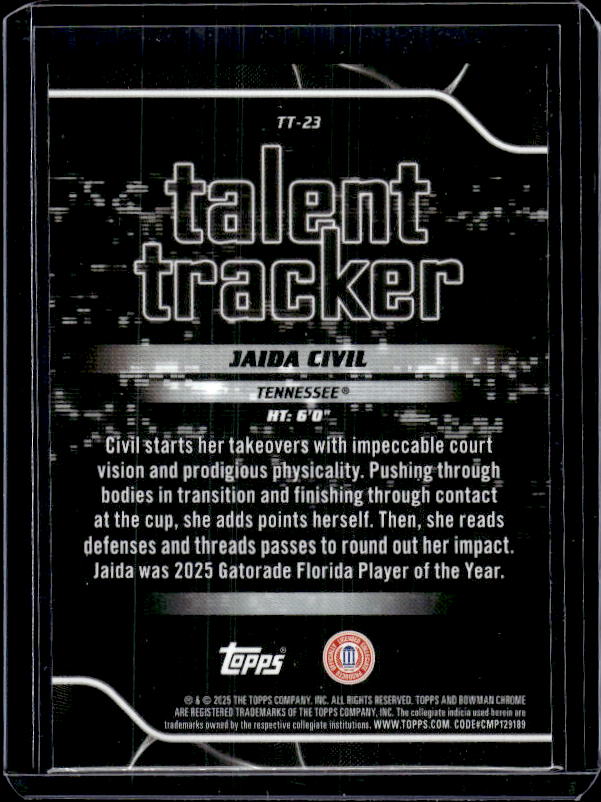 2025-26 Bowman #TT-23 Jaida Civil Talent Tracker