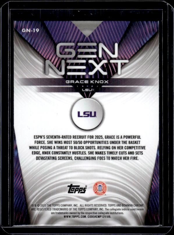 2025-26 Bowman #GN-19 Grace Knox Gen Next