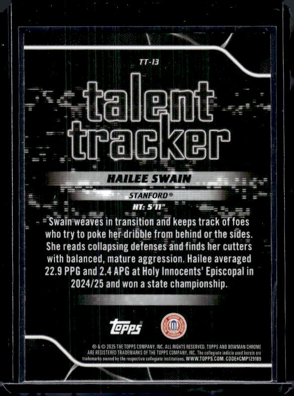 2025-26 Bowman #TT-13 Hailee Swain Talent Tracker