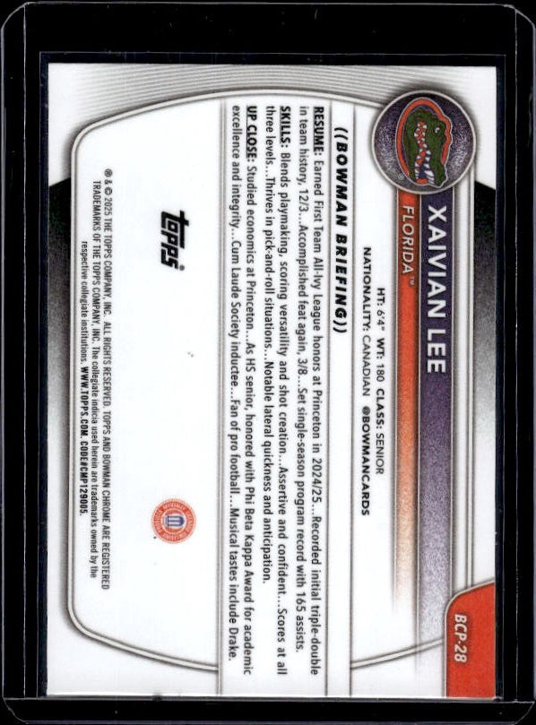 2025-26 Bowman #BCP-28 Xaivian Lee Chrome Prospects Reptilian Refractor