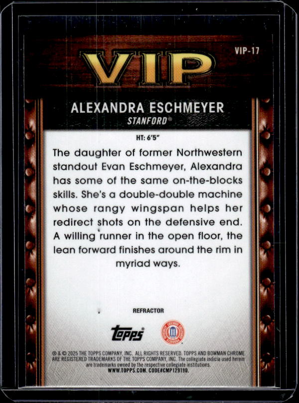 2025-26 Bowman #VIP-17 Alexandra Eschmeyer Very Important Prospects Refractors