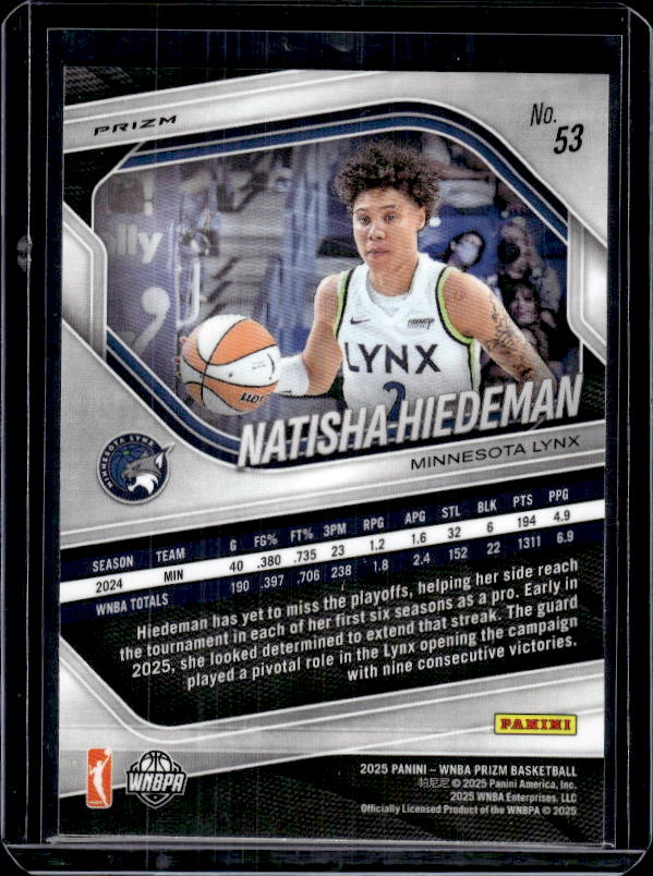 2025 Panini Prizm WNBA #53 Natisha Hiedeman Ice Prizms