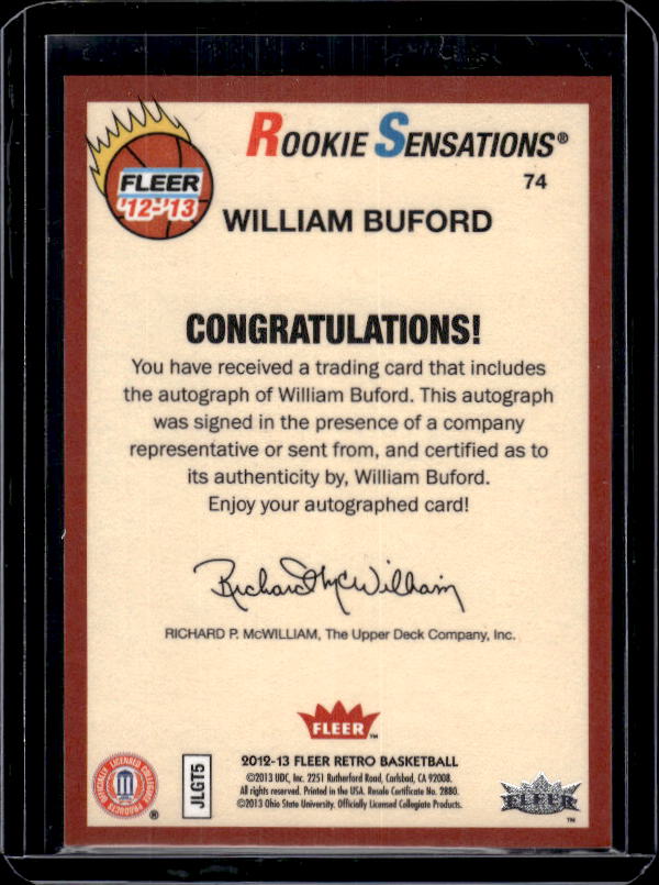 2012-13 Fleer Retro #74 William Buford Autographs