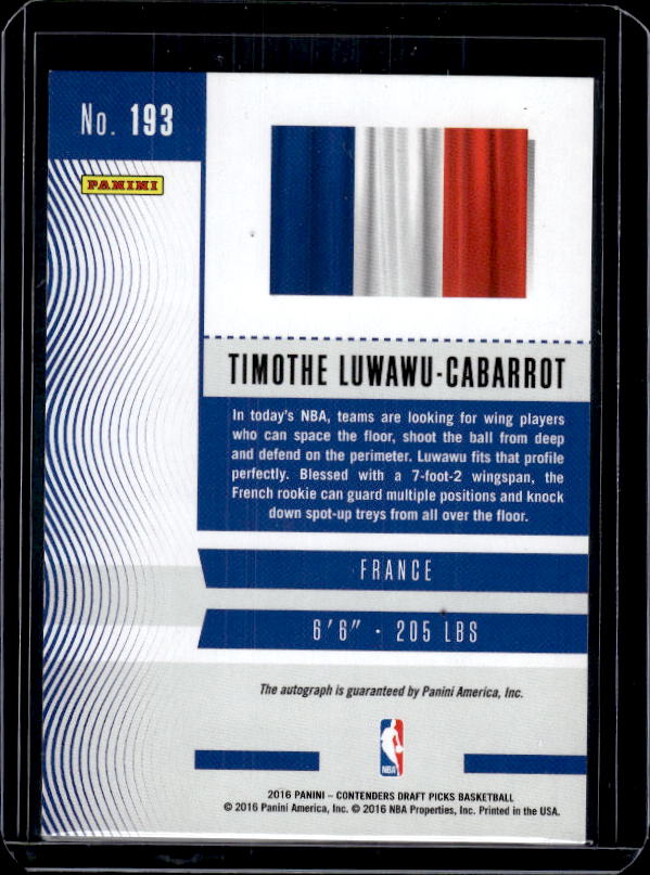 2016 Panini Contenders Draft Picks #193 Timothe Luwawu-Cabarrot Int. Tic Auto