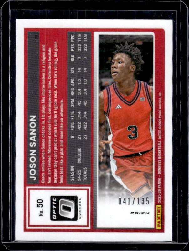 2025-26 Donruss #50 Joson Sanon Optic Green Shock #/135