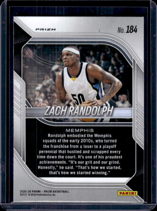 2025-26 Panini Prizm #184 Zach Randolph Prizm Green